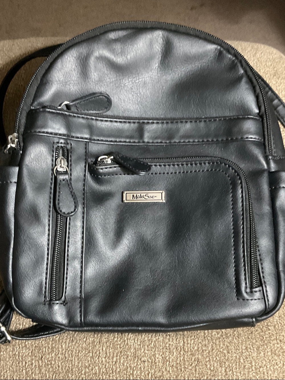 Melie Bianco Black Faux-Leather Mini Backpack
